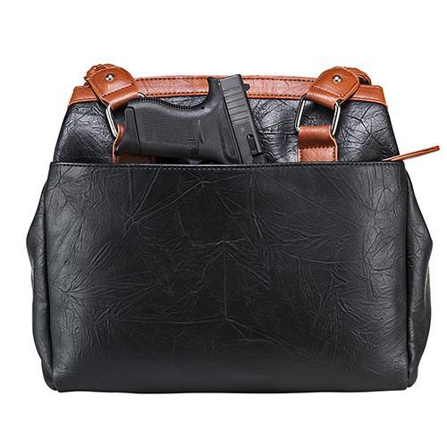 VISM Concealed Carry Braided Tote Black with Brown Trim