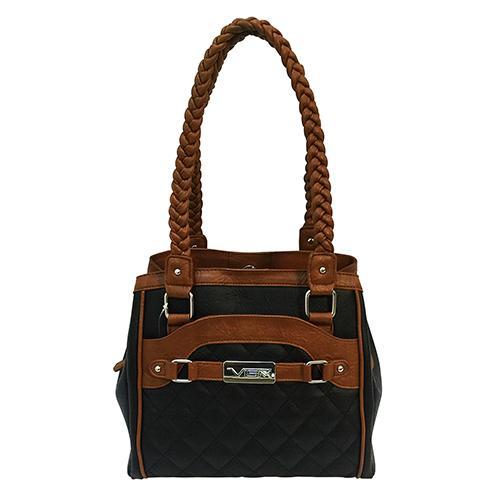 VISM Concealed Carry Braided Tote Black with Brown Trim