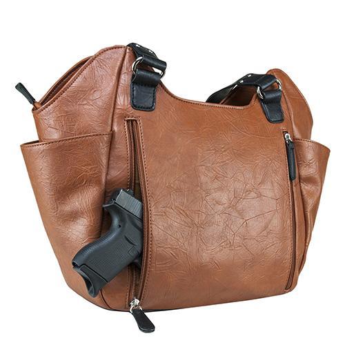 VISM Concealed Carry Hobo Bag Brown with Black Trim, Large