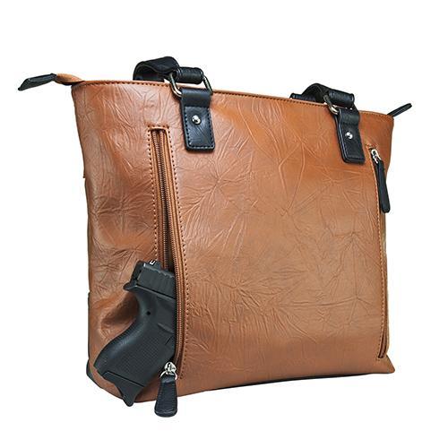 VISM Concealed Carry Tote Bag Brown with Black Trim