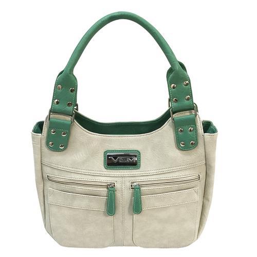 VISM Concealed Carry Hobo Bag Off White with SeafoamTrim