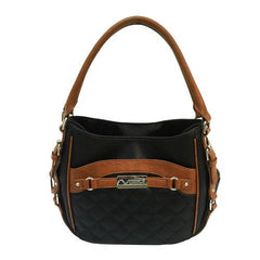 VISM Concealed Carry Quilted Hobo Bag Black with Brown Trim