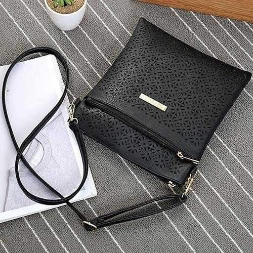 Classic Square Crossbody Bag with Floral Cutout Accent