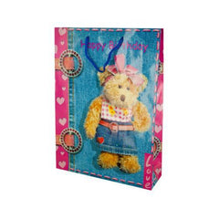 Large Pink Happy Birthday Teddy Bear Gift Bag ( Case of 48 )