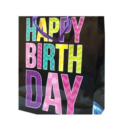 Black Happy Birthday Gift Bag ( Case of 36 )