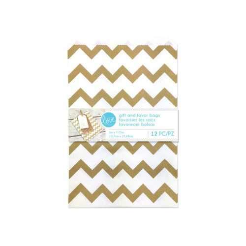 Gold Chevron Gift & Favor Bags Set ( Case of 90 )