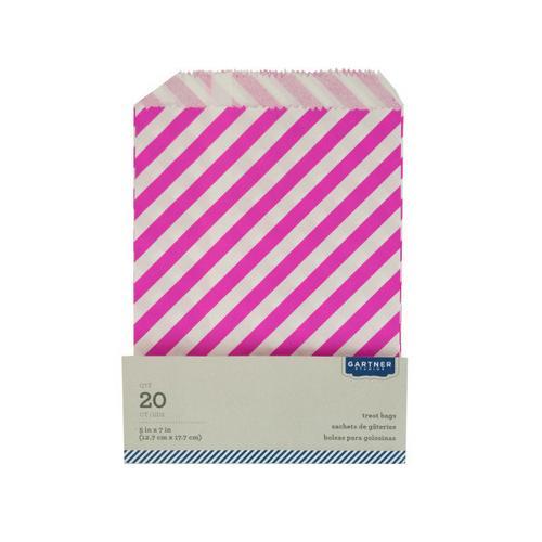 Pink Striped Paper Treat Bags ( Case of 24 )